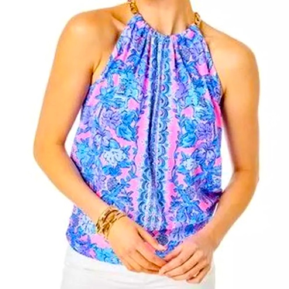 BNWOT Lilly Pulitzer Large Bowen Halter Top Soleil Pink Palm Paradise